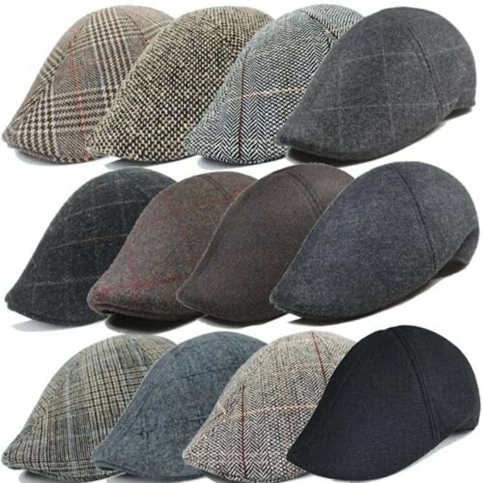 KIMLUD, Men's Cotton Plaid Berets Painter Caps Autumn Winter Hats British Style Herringbone Newsboy Hat Flat Peaked Cap for Dad Gorra, KIMLUD Womens Clothes