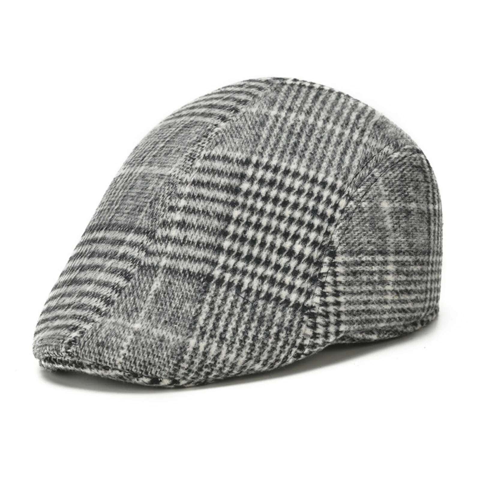 KIMLUD, Men's Cotton Plaid Berets Painter Caps Autumn Winter Hats British Style Herringbone Newsboy Hat Flat Peaked Cap for Dad Gorra, Light gray, KIMLUD APPAREL - Womens Clothes