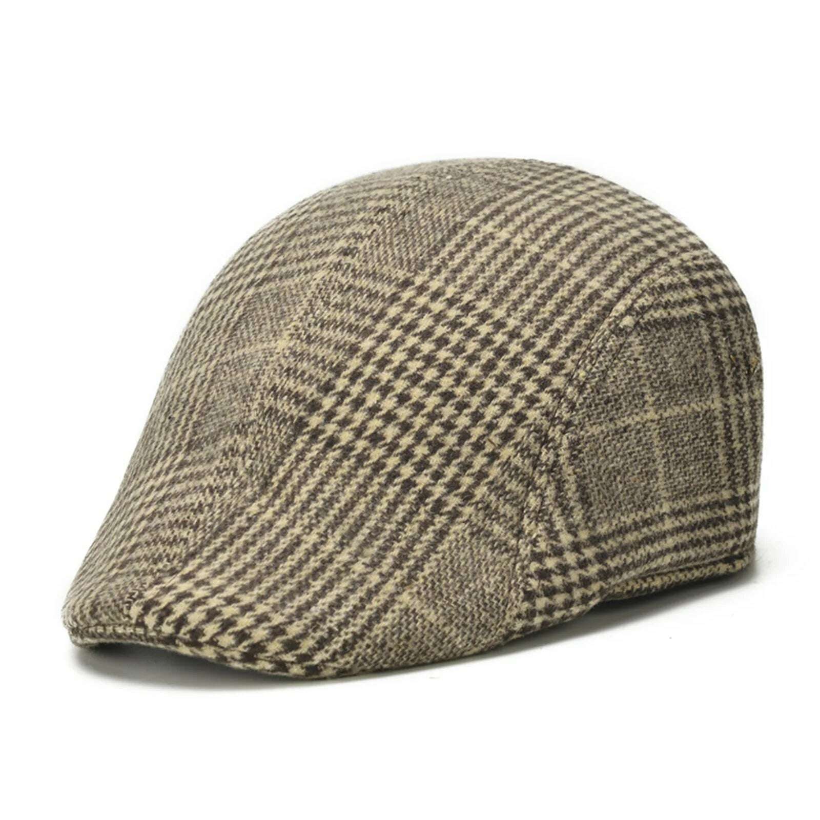 KIMLUD, Men's Cotton Plaid Berets Painter Caps Autumn Winter Hats British Style Herringbone Newsboy Hat Flat Peaked Cap for Dad Gorra, Coffee A, KIMLUD APPAREL - Womens Clothes