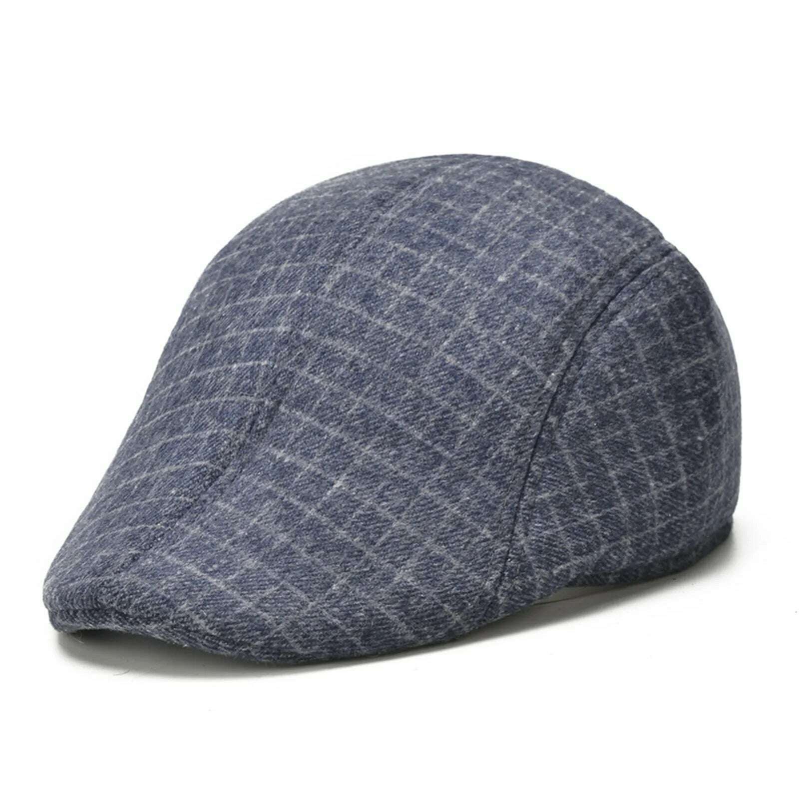 KIMLUD, Men's Cotton Plaid Berets Painter Caps Autumn Winter Hats British Style Herringbone Newsboy Hat Flat Peaked Cap for Dad Gorra, Navy blue, KIMLUD APPAREL - Womens Clothes