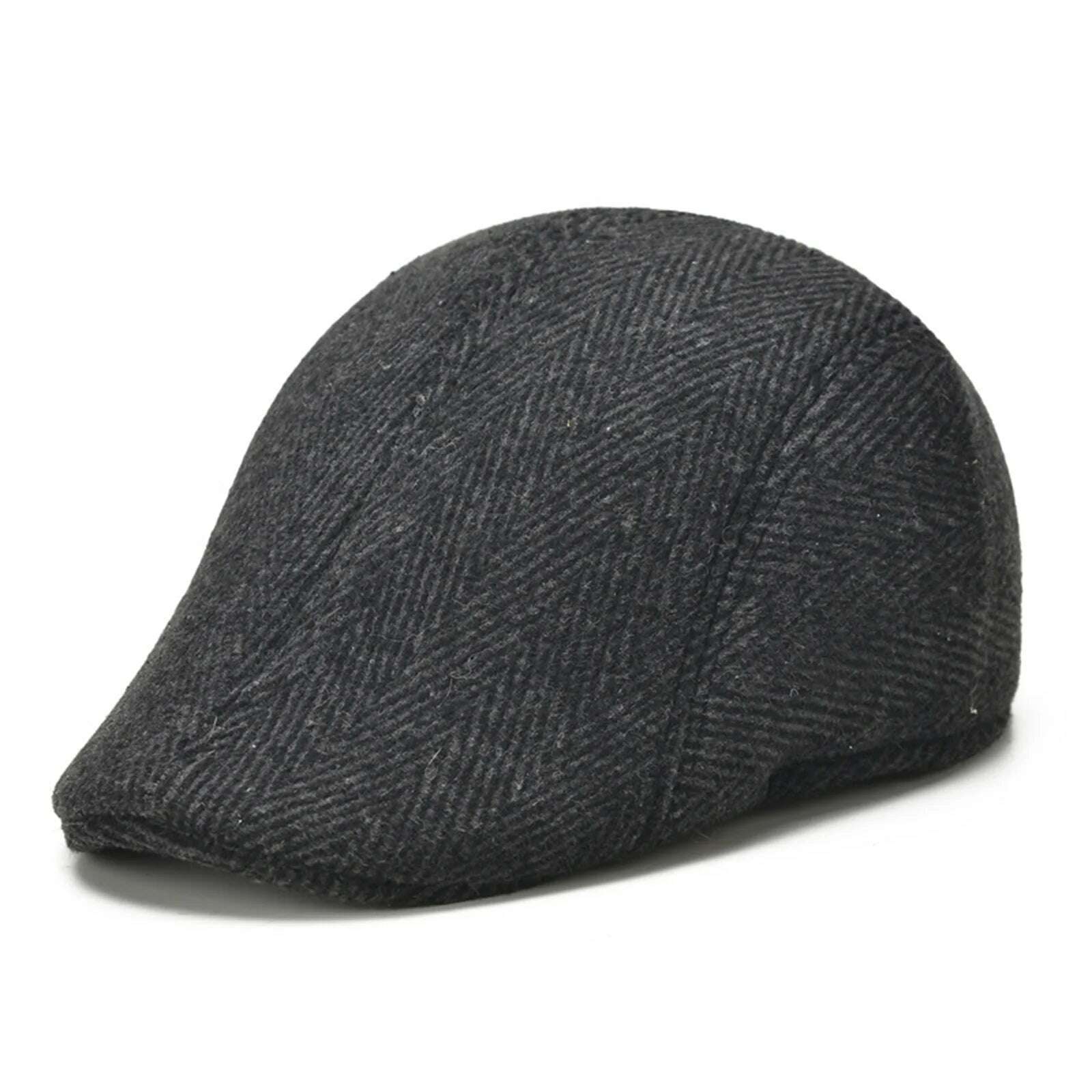 KIMLUD, Men's Cotton Plaid Berets Painter Caps Autumn Winter Hats British Style Herringbone Newsboy Hat Flat Peaked Cap for Dad Gorra, Dark Grey B, KIMLUD APPAREL - Womens Clothes