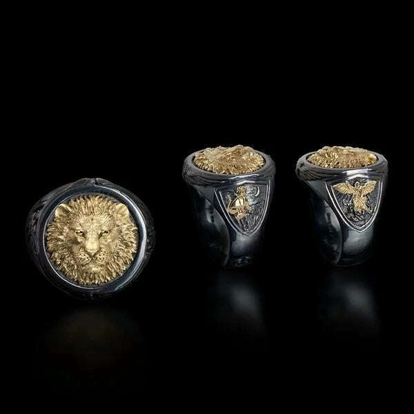 KIMLUD, Men's fashion domineering lion head rings for men Animal Signet Ring Boyfriend Birthday Party Anniversary Gift Jewelry, KIMLUD Womens Clothes