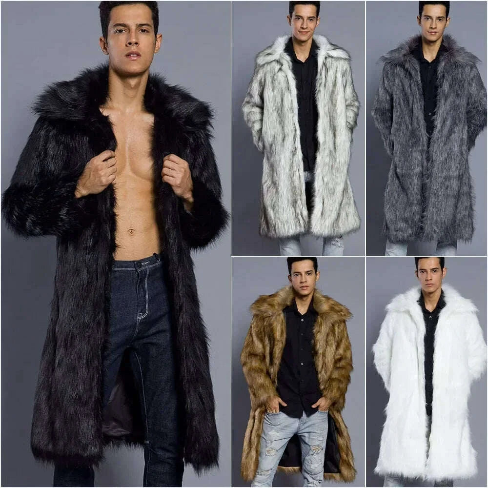 Men's Faux Fur Coat - Long Coat - Faux Fur | KIMLUD