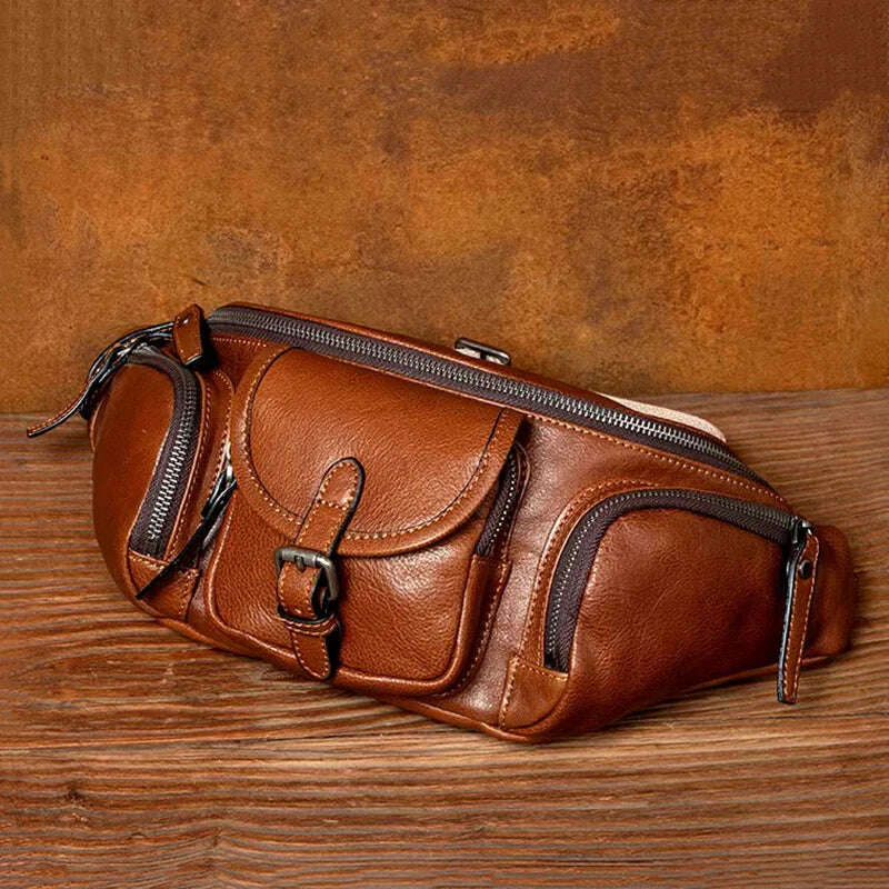KIMLUD, Men's Genuine Leather Chest Waist Bags Outdoor Sports Fanny Pack Man Belt Waist Bag Fashion Cowhide Zipper Phone Bags Leathfocus, KIMLUD Womens Clothes