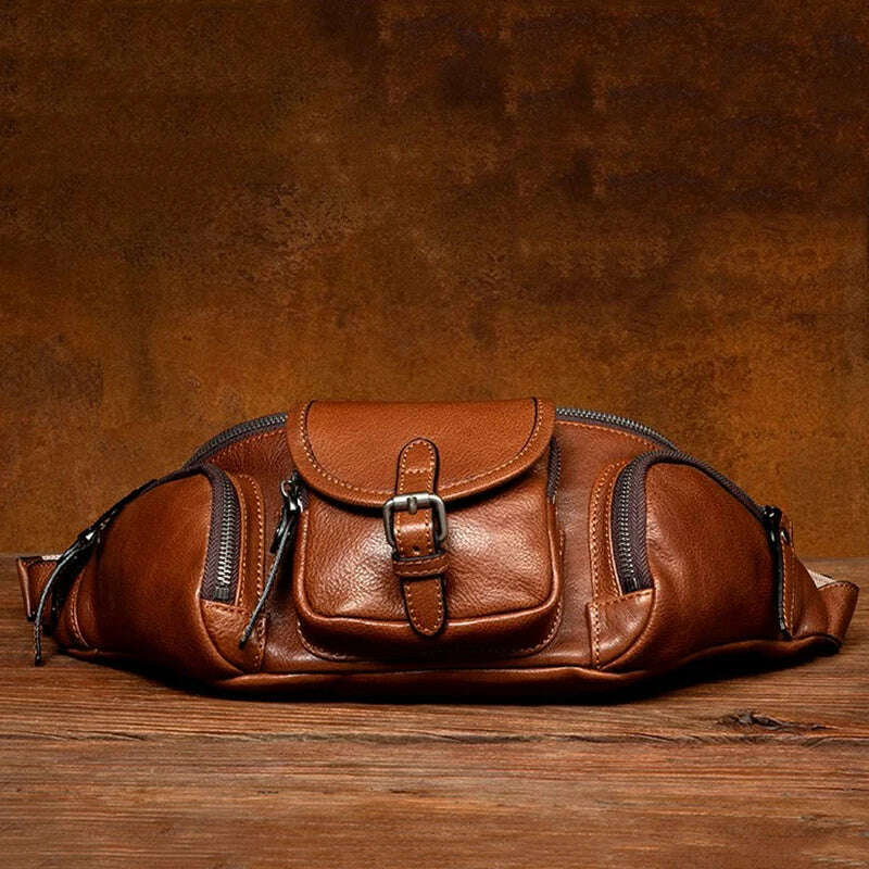 KIMLUD, Men's Genuine Leather Chest Waist Bags Outdoor Sports Fanny Pack Man Belt Waist Bag Fashion Cowhide Zipper Phone Bags Leathfocus, KIMLUD Womens Clothes