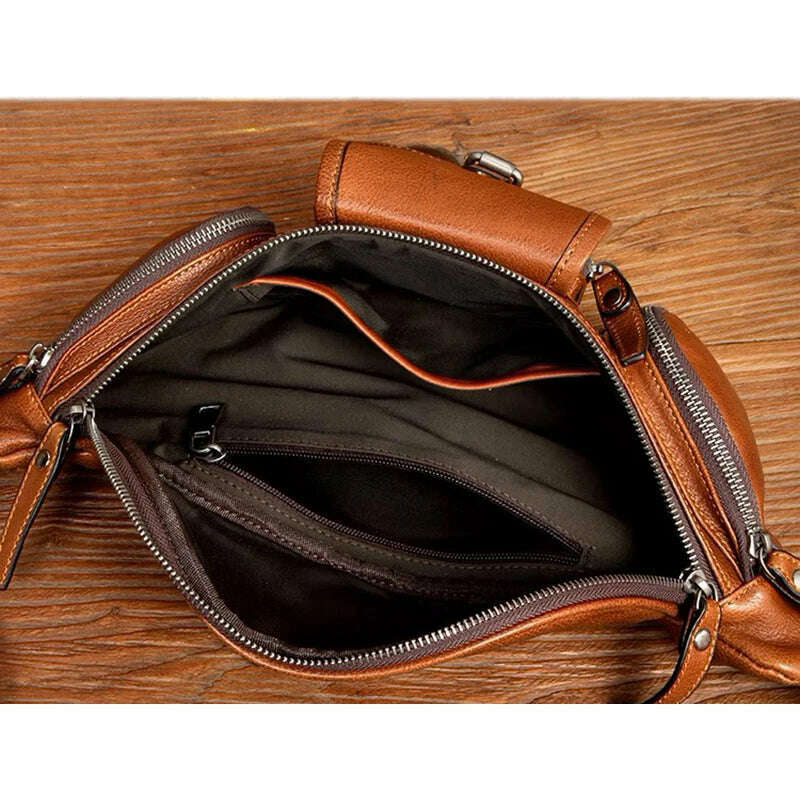 KIMLUD, Men's Genuine Leather Chest Waist Bags Outdoor Sports Fanny Pack Man Belt Waist Bag Fashion Cowhide Zipper Phone Bags Leathfocus, KIMLUD Womens Clothes