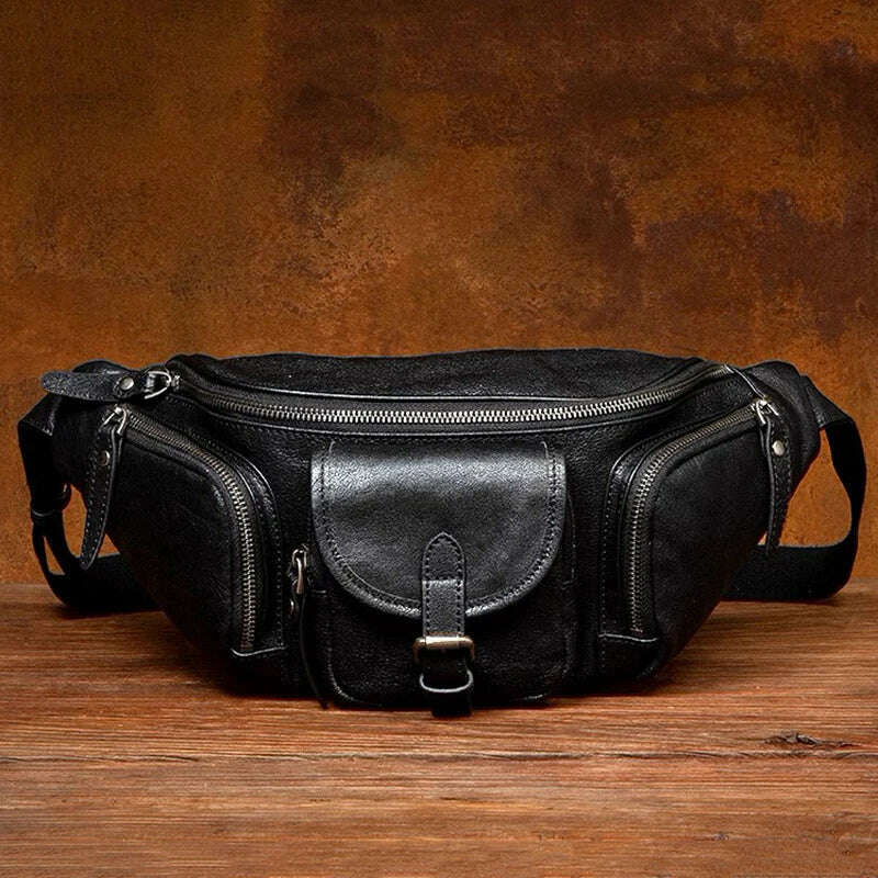 KIMLUD, Men's Genuine Leather Chest Waist Bags Outdoor Sports Fanny Pack Man Belt Waist Bag Fashion Cowhide Zipper Phone Bags Leathfocus, KIMLUD Womens Clothes