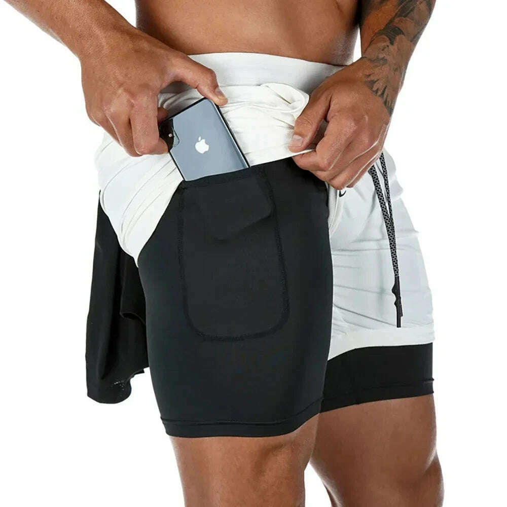 Men's Gym Performance Shorts 2 In 1 Running Quick-Drying Jogging Short Pants Workout Sportswear Yoga Basketball Shorts - KIMLUD