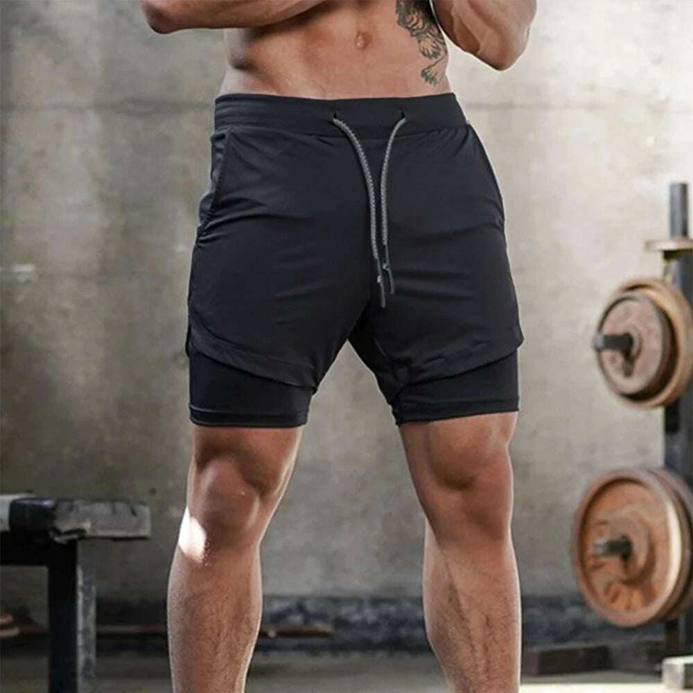 Men's Gym Performance Shorts 2 In 1 Running Quick-Drying Jogging Short Pants Workout Sportswear Yoga Basketball Shorts - KIMLUD