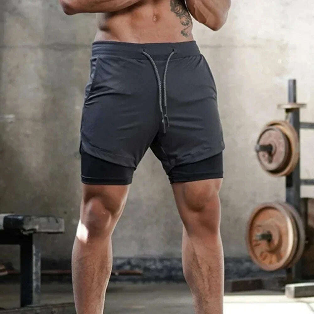 Men's Gym Performance Shorts 2 In 1 Running Quick-Drying Jogging Short Pants Workout Sportswear Yoga Basketball Shorts - KIMLUD