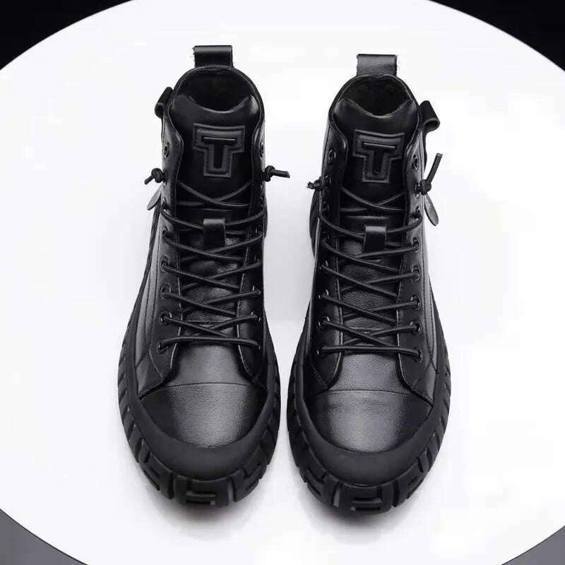 KIMLUD, Men's leather 2020 winter men's shoes with velvet high help keep warm casual shoes thick sole anti-slip leather shoes men, black / 38, KIMLUD APPAREL - Womens Clothes