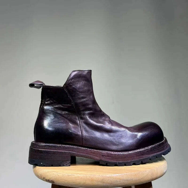 KIMLUD, Men's Leather Washed Old Leather Shoes Horse leather Handmade Soles Raised Toe Boots Genuine Leather Large Men's Shoes Chelsea, 1 / 38, KIMLUD APPAREL - Womens Clothes