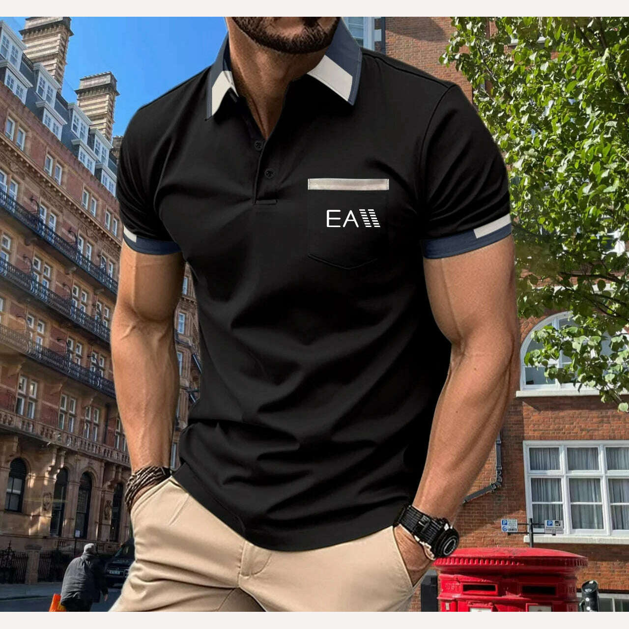KIMLUD, Men's New T-shirt Shirt Simple and Versatile Shopping Leisure Men's Summer Polo Shirt Button Print s-3XL Men's Top, k-8 / XXXL 185cm, KIMLUD APPAREL - Womens Clothes