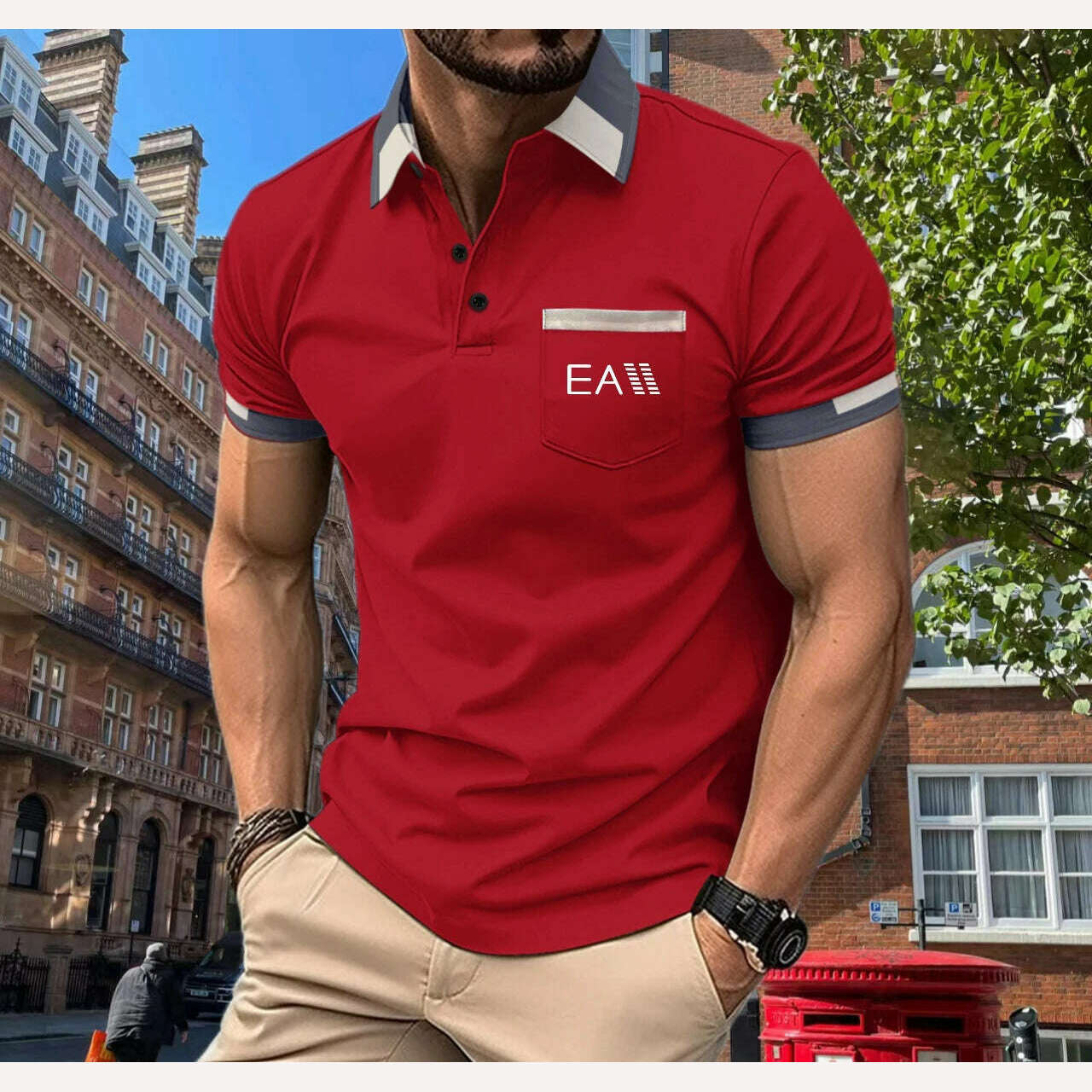 KIMLUD, Men's New T-shirt Shirt Simple and Versatile Shopping Leisure Men's Summer Polo Shirt Button Print s-3XL Men's Top, k-5 / XXXL 185cm, KIMLUD APPAREL - Womens Clothes