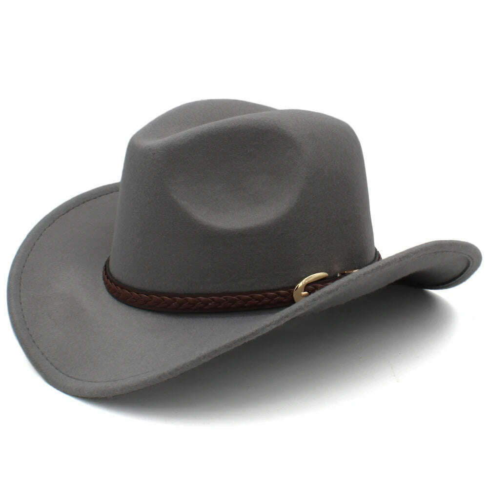 KIMLUD, Men's Outdoor Woolen Hat, European And American Cowboy Top Hat, Sun Shading Hat, Women's Summer Curled Brim Big Brim Hat, Light Grey / 57, KIMLUD APPAREL - Womens Clothes