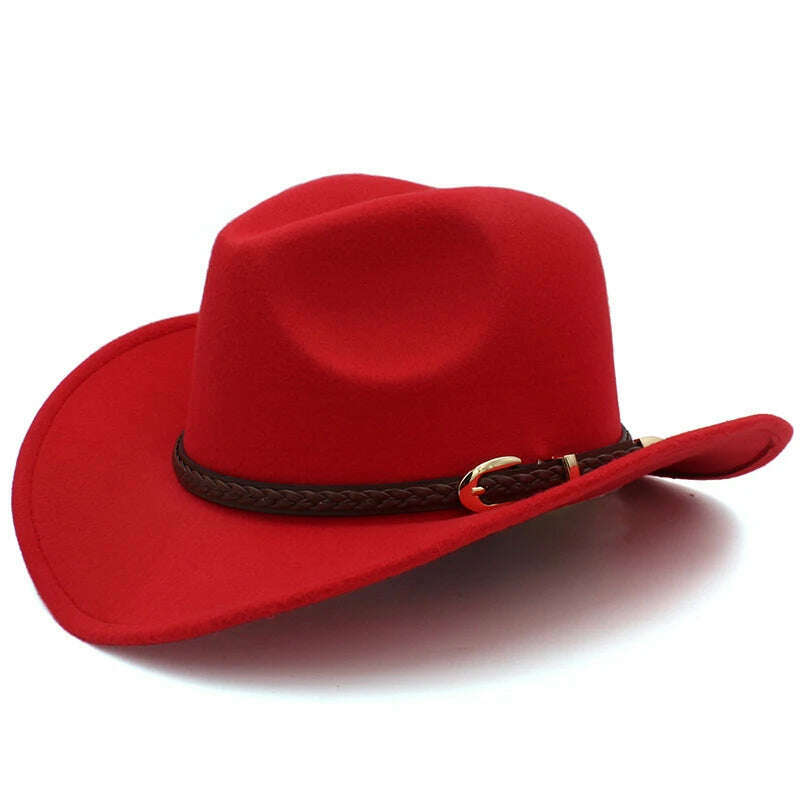 KIMLUD, Men's Outdoor Woolen Hat, European And American Cowboy Top Hat, Sun Shading Hat, Women's Summer Curled Brim Big Brim Hat, Red / 57, KIMLUD APPAREL - Womens Clothes