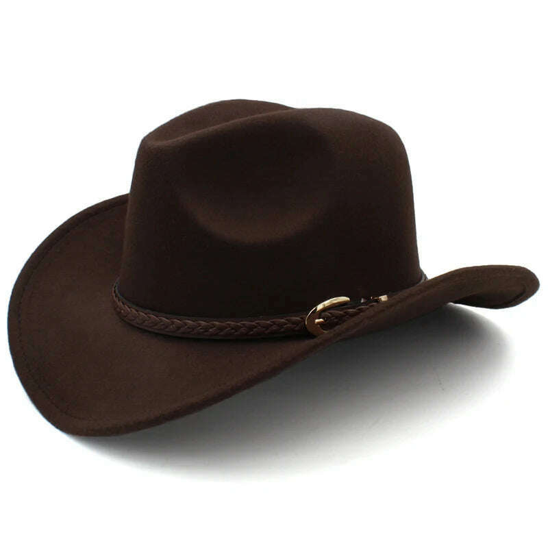 KIMLUD, Men's Outdoor Woolen Hat, European And American Cowboy Top Hat, Sun Shading Hat, Women's Summer Curled Brim Big Brim Hat, Brown / 57, KIMLUD APPAREL - Womens Clothes