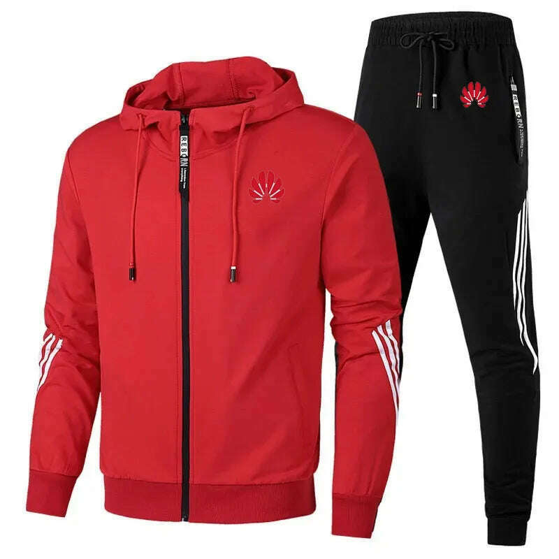 Men's printed two-piece sportswear set with zippered hooded sweatshirt and pants, fitness and running men's clothing 2024 - KIMLUD