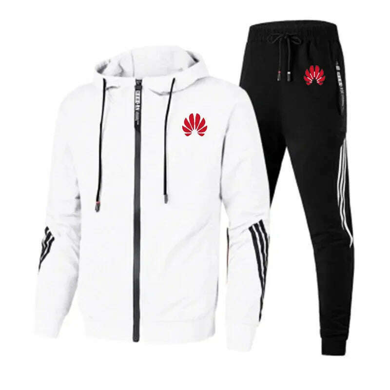 Men's printed two-piece sportswear set with zippered hooded sweatshirt and pants, fitness and running men's clothing 2024 - KIMLUD