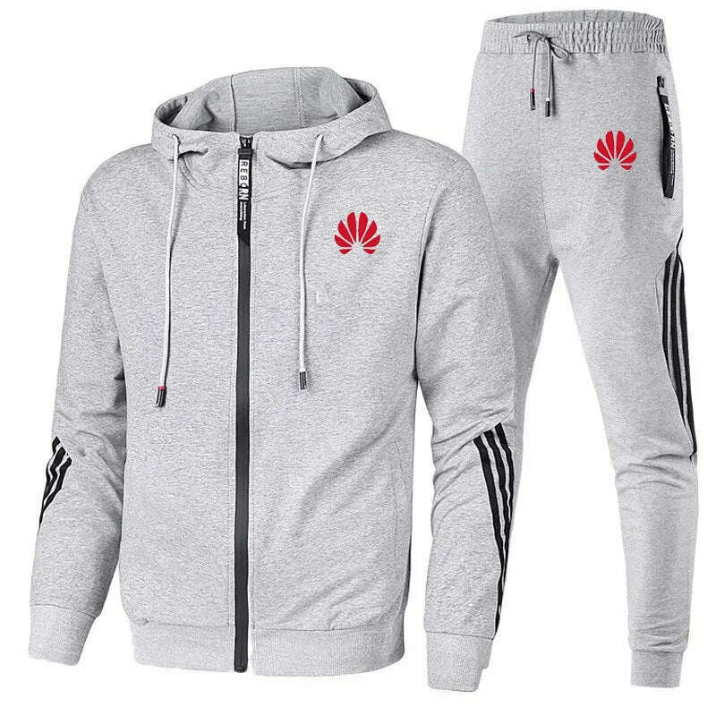 Men's printed two-piece sportswear set with zippered hooded sweatshirt and pants, fitness and running men's clothing 2024 - KIMLUD
