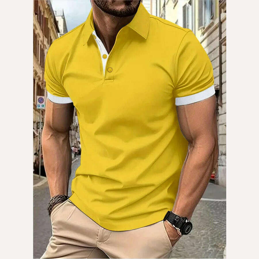 Men's short sleeve color matching fashion with men's lapel short sleeve - KIMLUD