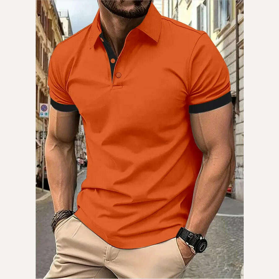 Men's short sleeve color matching fashion with men's lapel short sleeve - KIMLUD