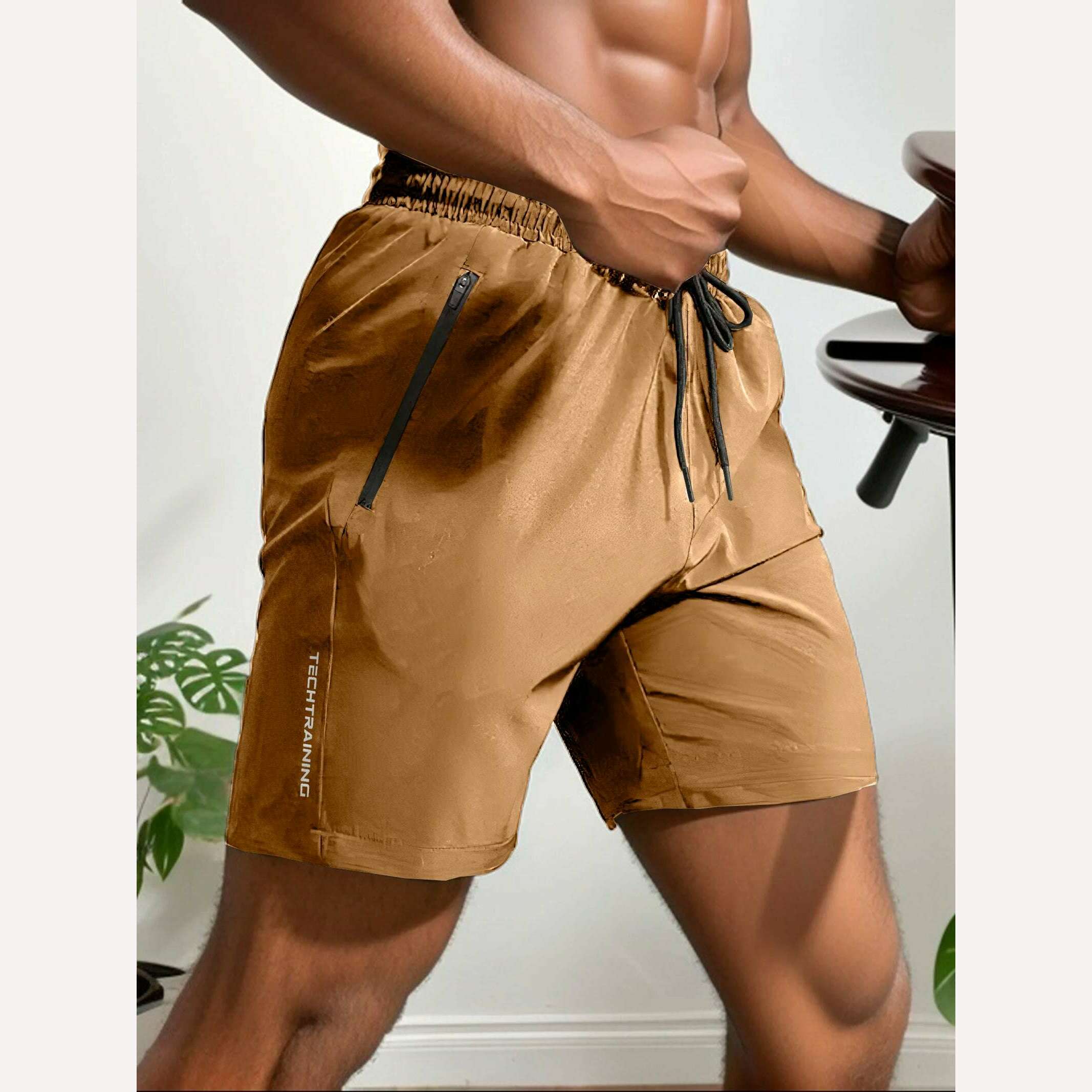 KIMLUD, Men's shorts, sports, fitness, cycling, outdoor hiking shorts, running fast dry, cool, breathable, sweat absorbing, and micro el, Khaki / XXXL, KIMLUD APPAREL - Womens Clothes