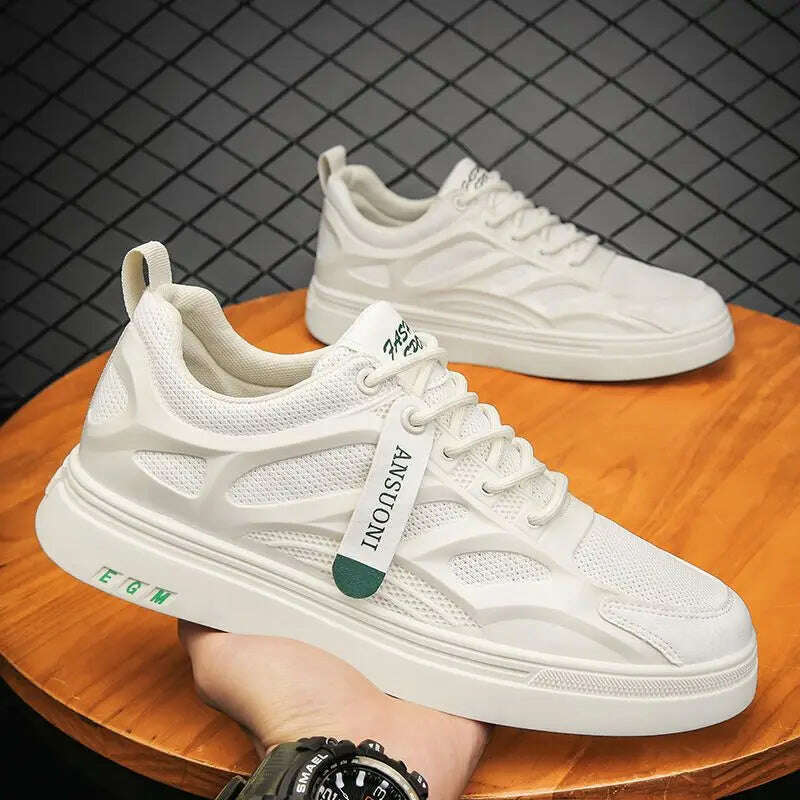 KIMLUD, Men's Sneakers 2024 New Mesh Breathable Casual Shoes for Men Fashion Male Flats Lace-up Platform Tennis Shoes Zapatillas Hombre, Off white / 40, KIMLUD APPAREL - Womens Clothes