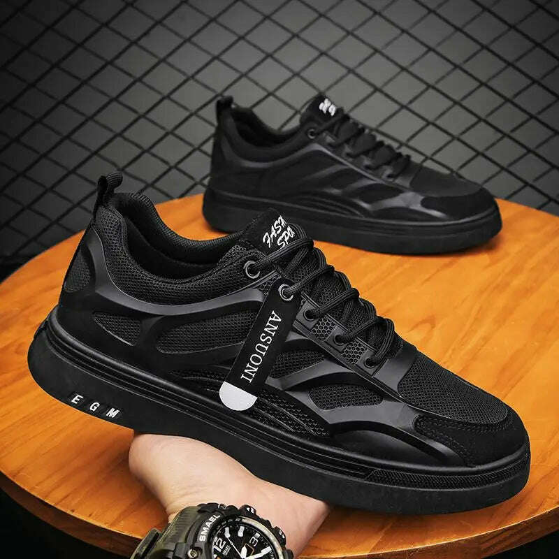 KIMLUD, Men's Sneakers 2024 New Mesh Breathable Casual Shoes for Men Fashion Male Flats Lace-up Platform Tennis Shoes Zapatillas Hombre, black / 42, KIMLUD APPAREL - Womens Clothes
