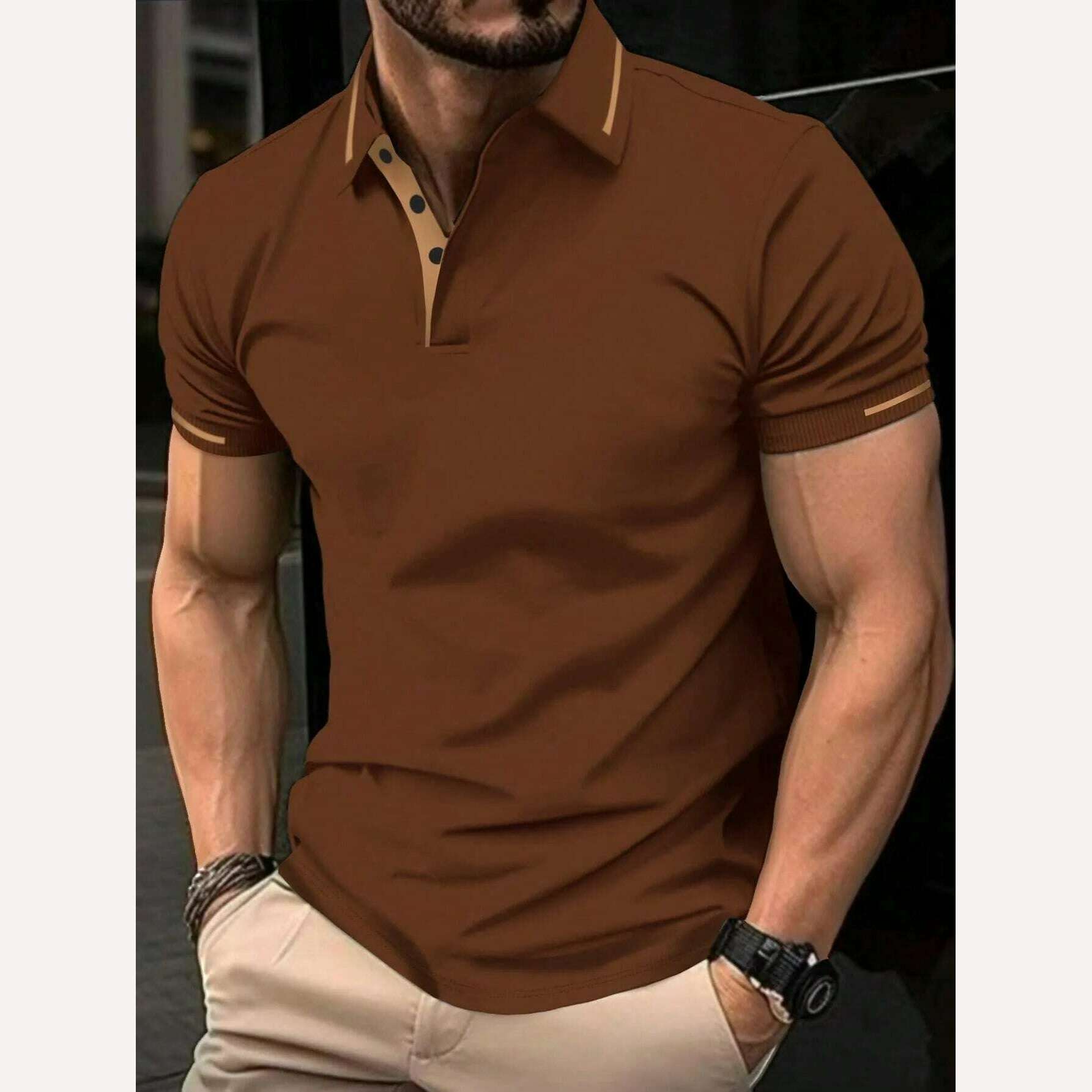 KIMLUD, Men's Solid Color Polo Shirt Short Sleeve High-Quality Casual Business Sports Luxury T-Shirt for Summer, S34PL0570 / L, KIMLUD APPAREL - Womens Clothes