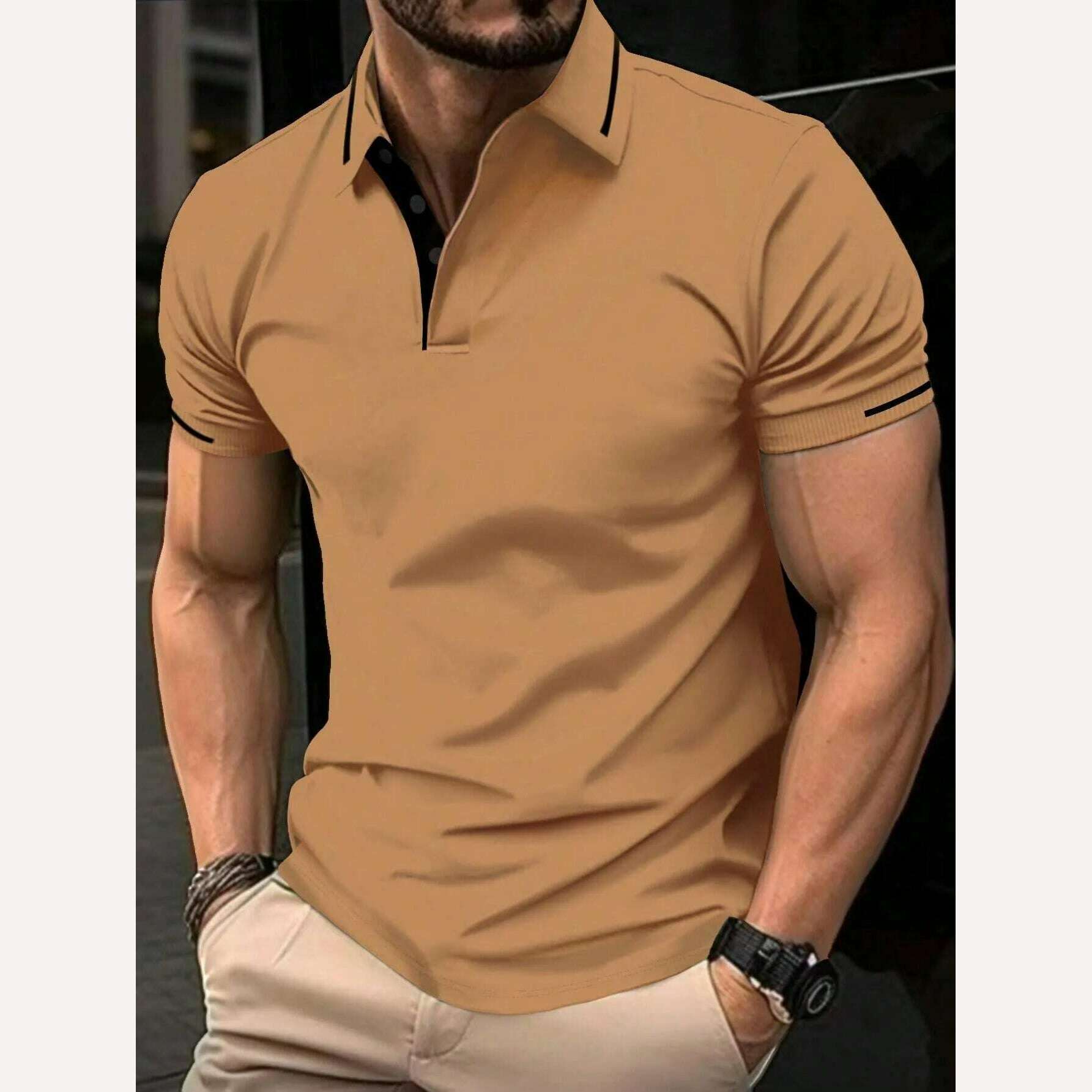KIMLUD, Men's Solid Color Polo Shirt Short Sleeve High-Quality Casual Business Sports Luxury T-Shirt for Summer, S34PL0571 / 2XL, KIMLUD APPAREL - Womens Clothes