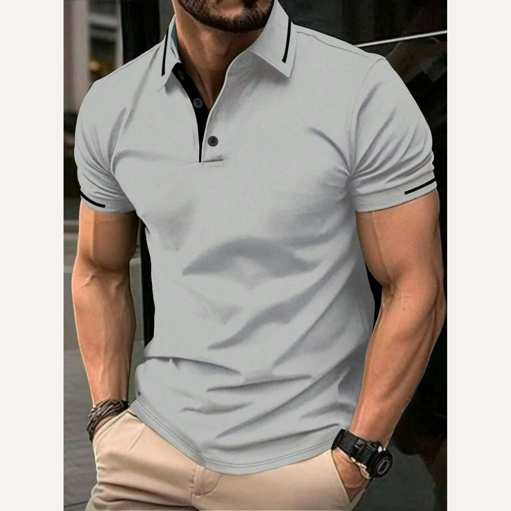 KIMLUD, Men's Solid Color Polo Shirt Short Sleeve High-Quality Casual Business Sports Luxury T-Shirt for Summer, S34PL0573 / S, KIMLUD APPAREL - Womens Clothes