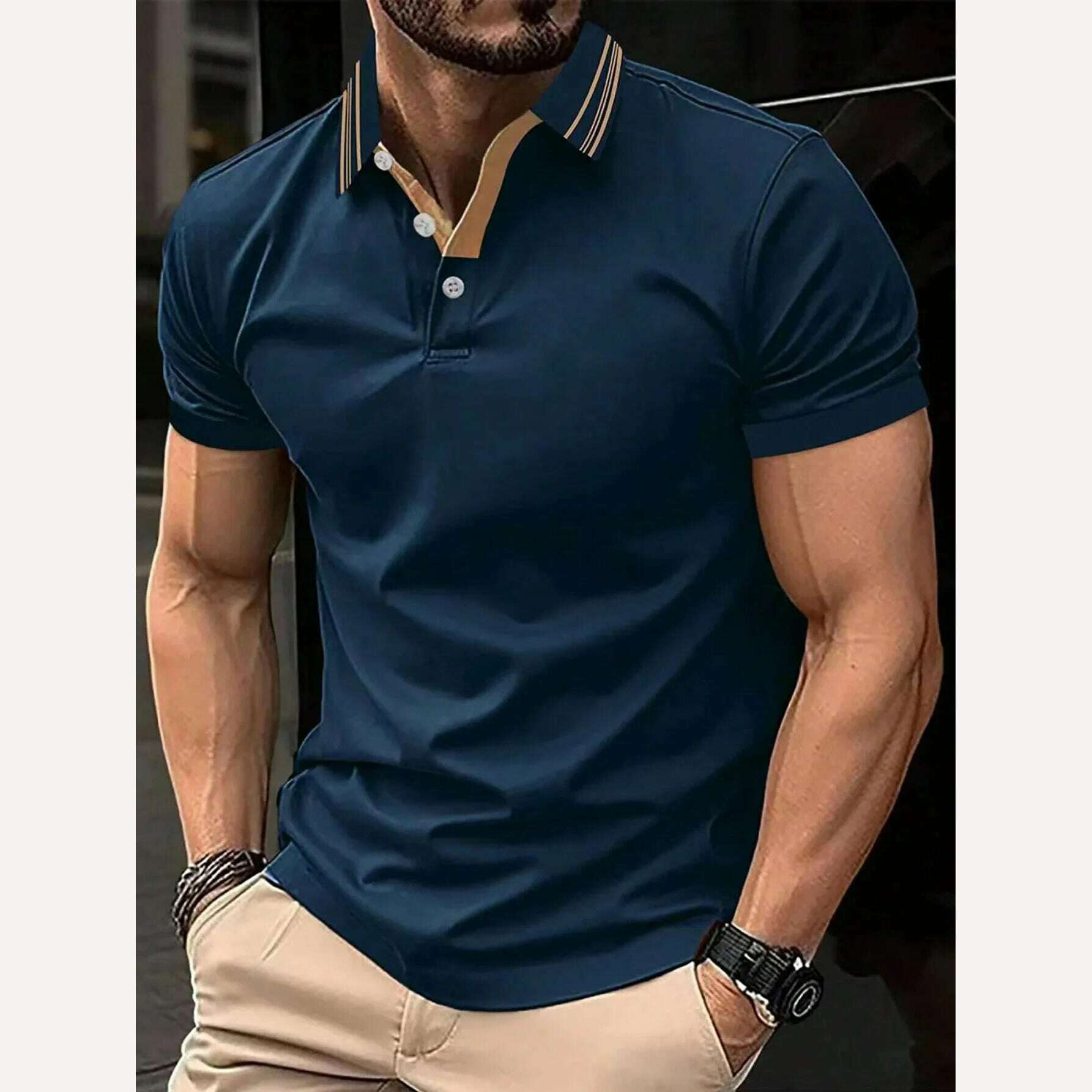 KIMLUD, Men's Solid Color Polo Shirt Short Sleeve High-Quality Casual Business Sports Luxury T-Shirt for Summer, S34PL0590 / S, KIMLUD APPAREL - Womens Clothes