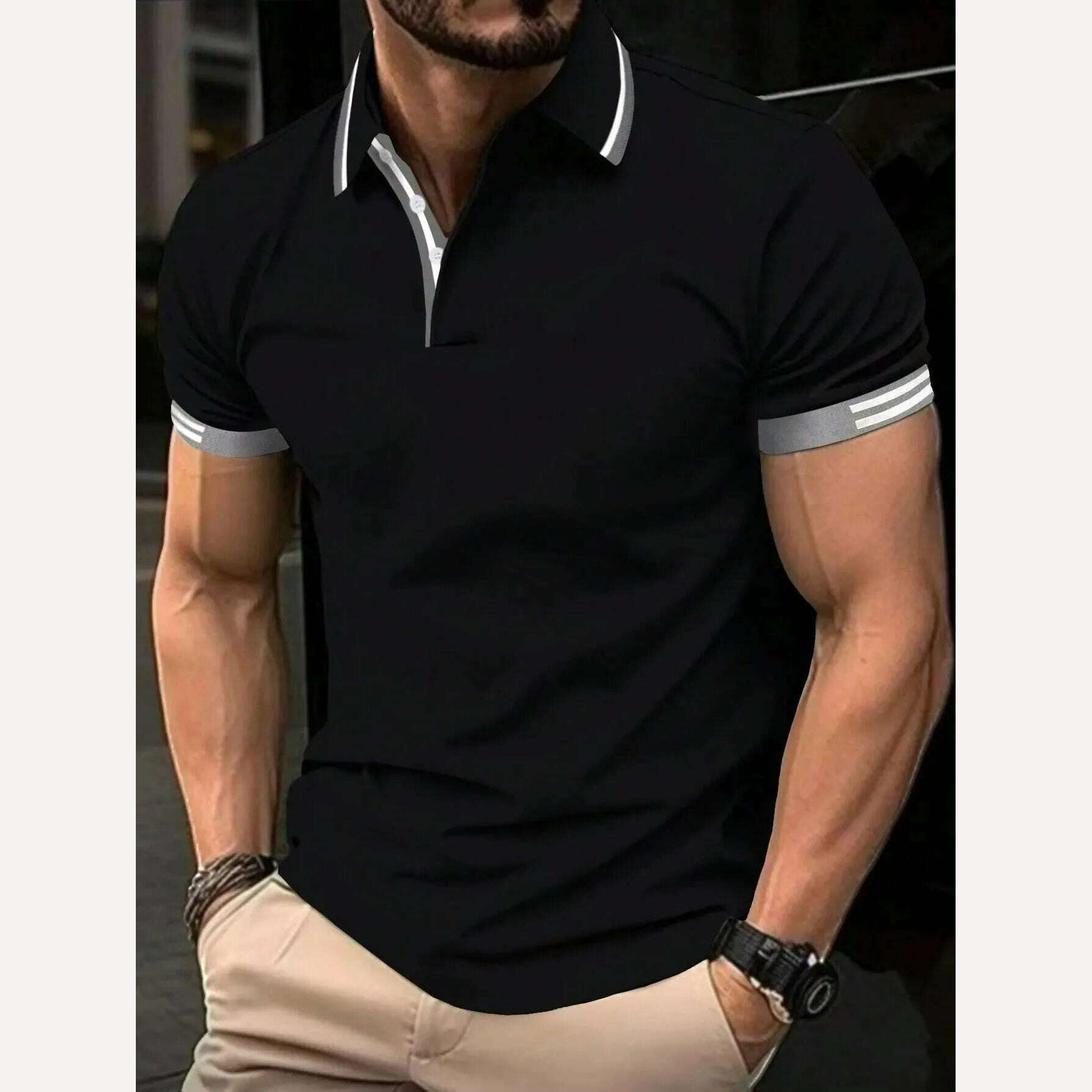 KIMLUD, Men's Solid Color Polo Shirt Short Sleeve High-Quality Casual Business Sports Luxury T-Shirt for Summer, S34PL0587 / 2XL, KIMLUD APPAREL - Womens Clothes