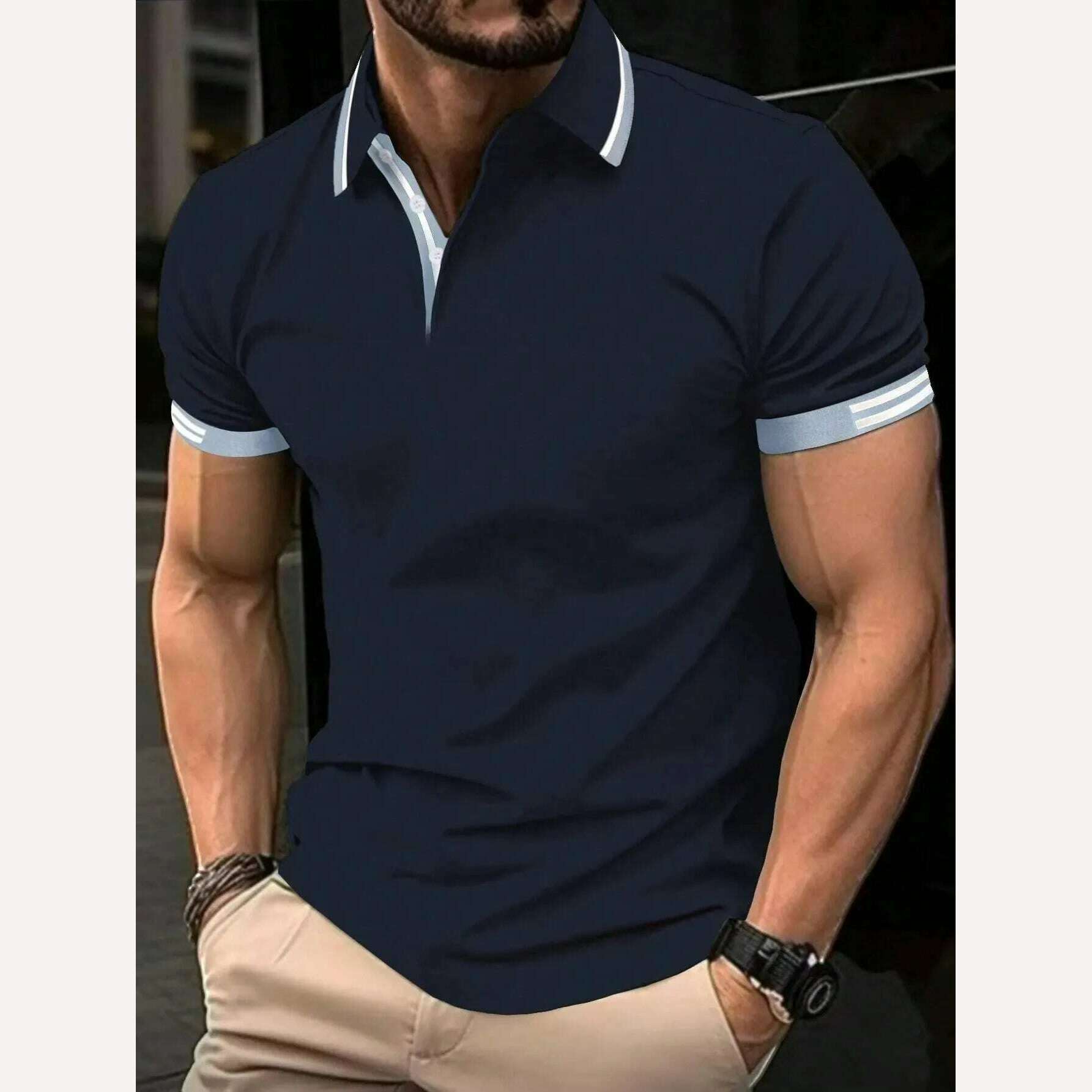 KIMLUD, Men's Solid Color Polo Shirt Short Sleeve High-Quality Casual Business Sports Luxury T-Shirt for Summer, S34PL0586 / L, KIMLUD APPAREL - Womens Clothes