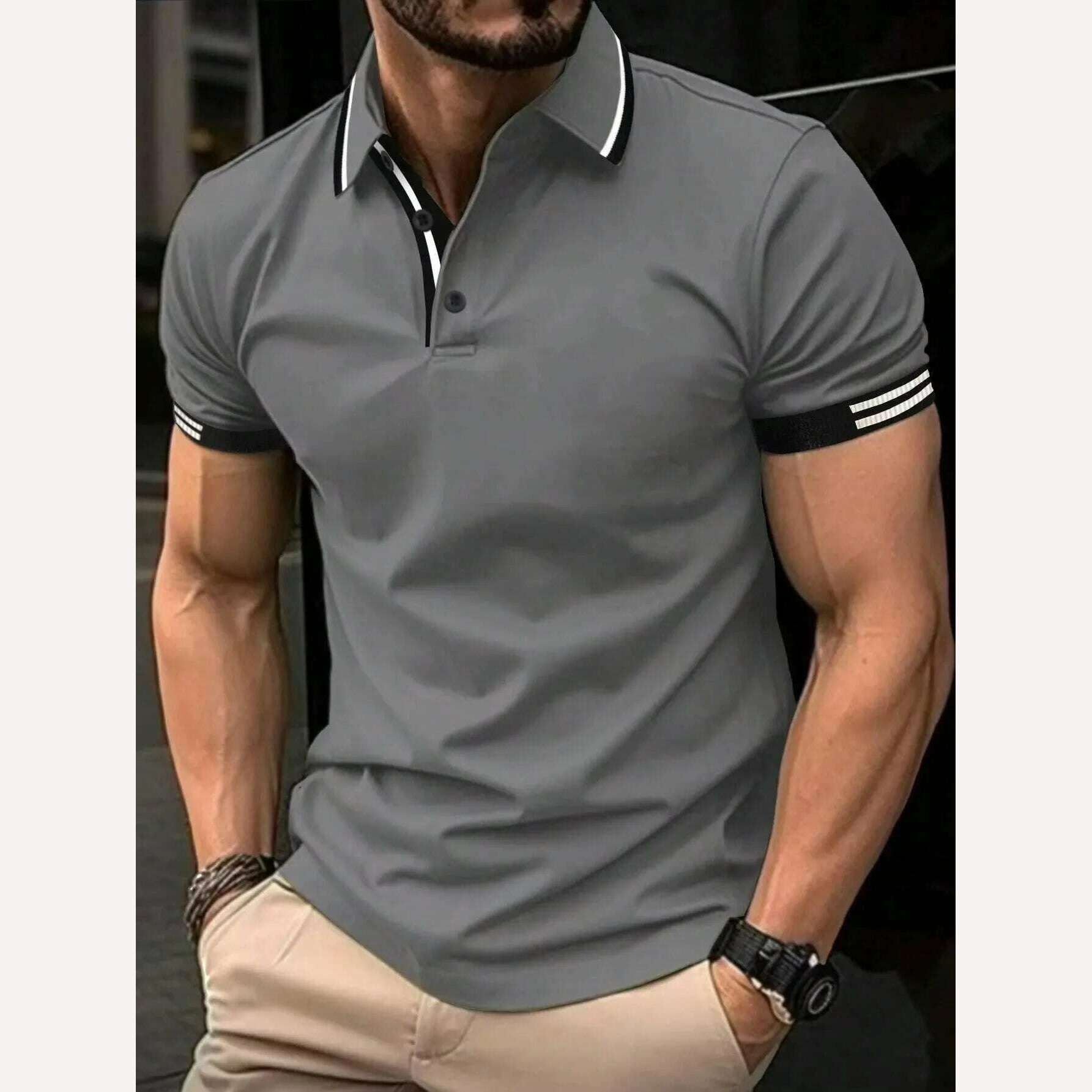 KIMLUD, Men's Solid Color Polo Shirt Short Sleeve High-Quality Casual Business Sports Luxury T-Shirt for Summer, S34PL0585 / S, KIMLUD APPAREL - Womens Clothes