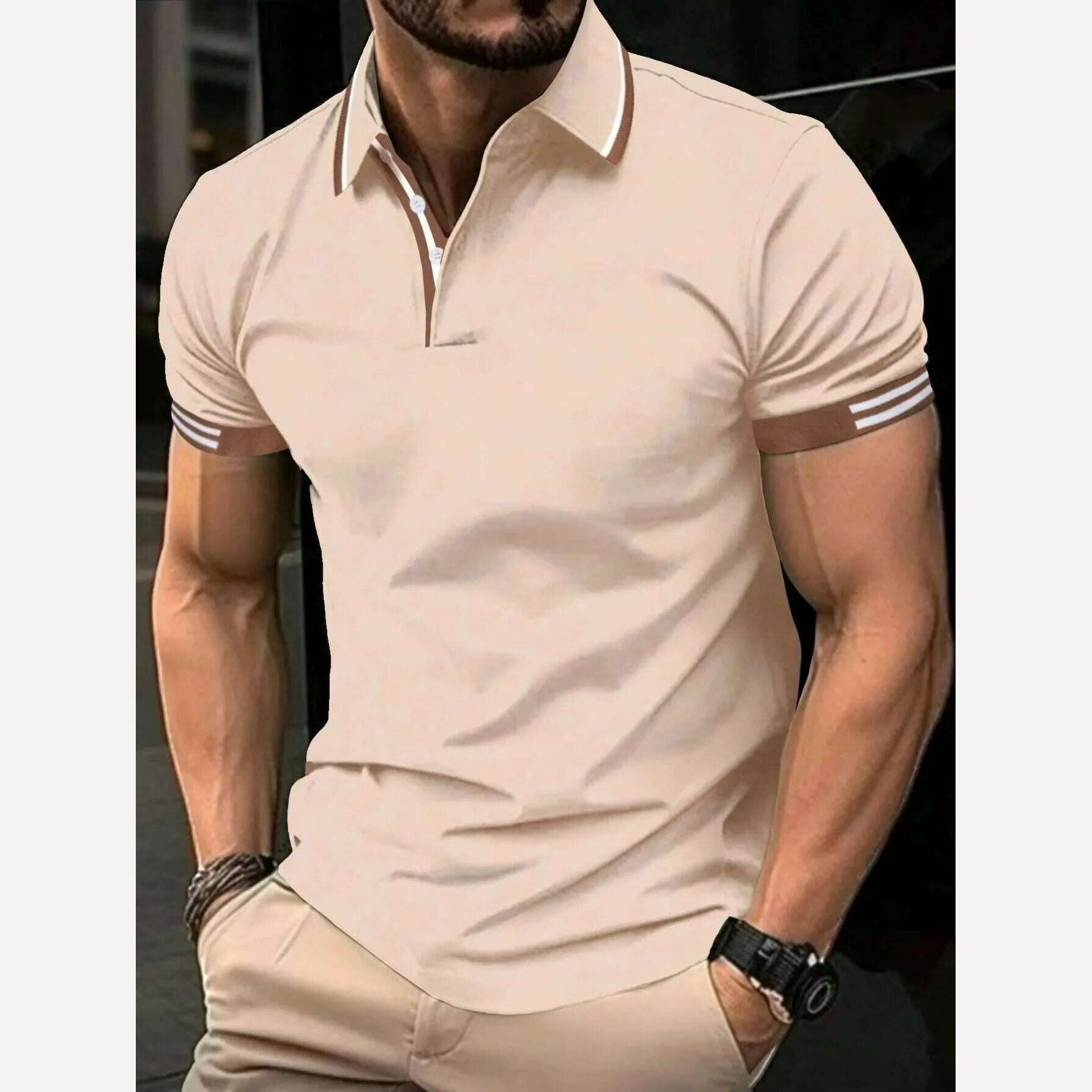 KIMLUD, Men's Solid Color Polo Shirt Short Sleeve High-Quality Casual Business Sports Luxury T-Shirt for Summer, S34PL0584 / S, KIMLUD APPAREL - Womens Clothes