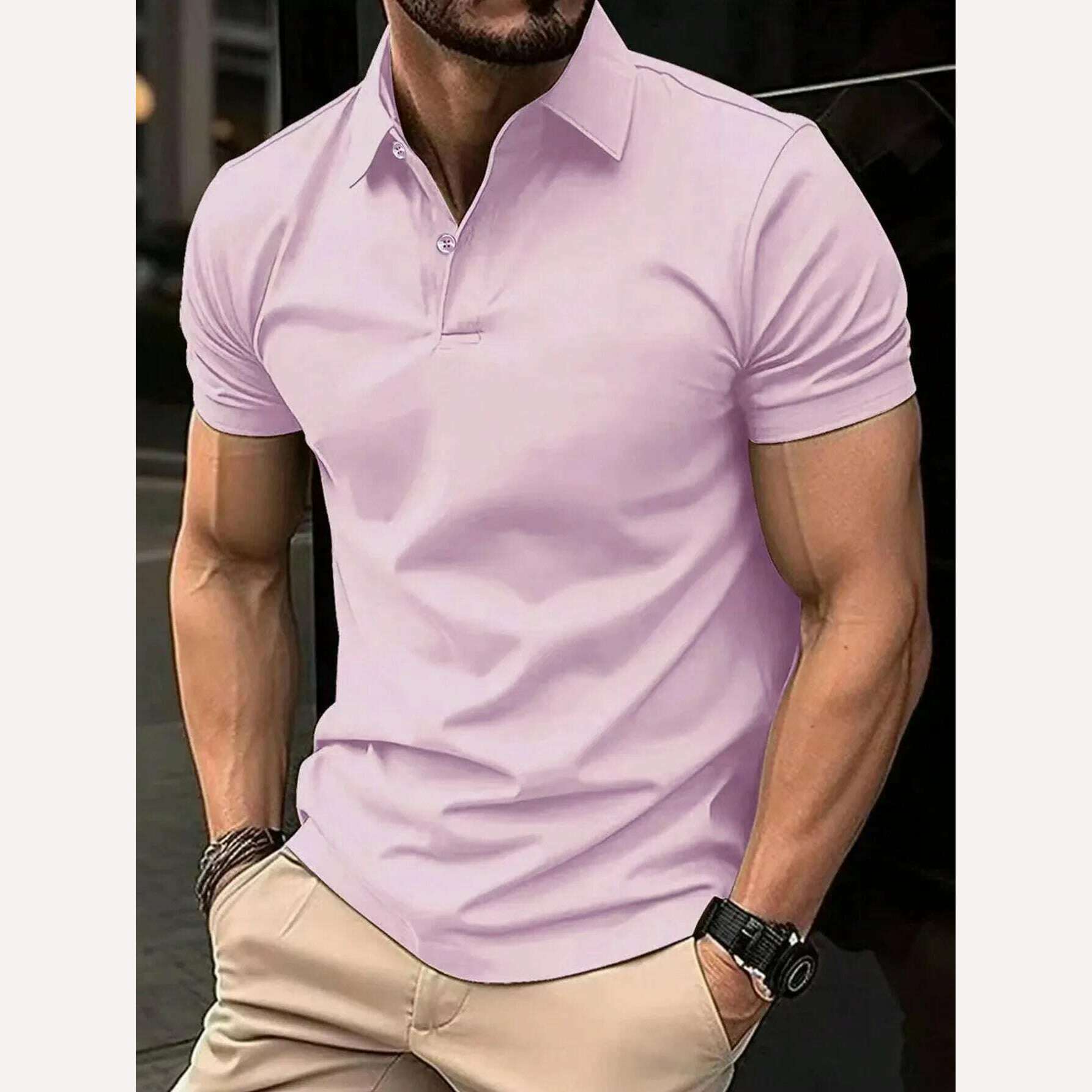 KIMLUD, Men's Solid Color Polo Shirt Short Sleeve High-Quality Casual Business Sports Luxury T-Shirt for Summer, S34PL0581 / S, KIMLUD APPAREL - Womens Clothes