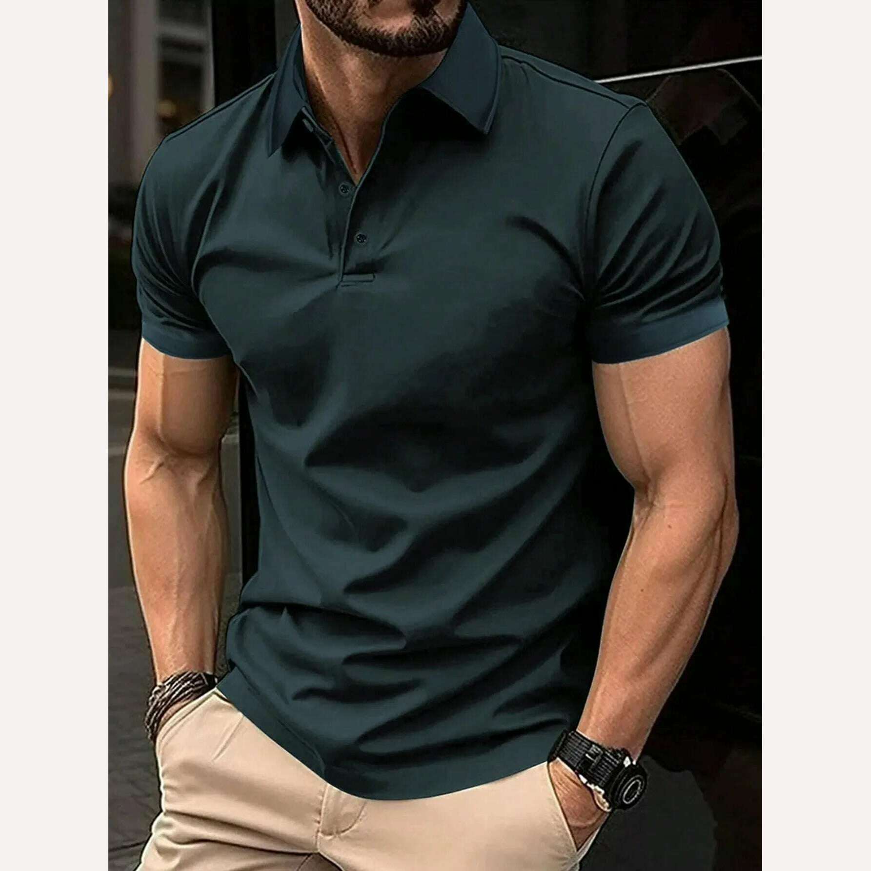KIMLUD, Men's Solid Color Polo Shirt Short Sleeve High-Quality Casual Business Sports Luxury T-Shirt for Summer, S34PL0579 / 2XL, KIMLUD APPAREL - Womens Clothes