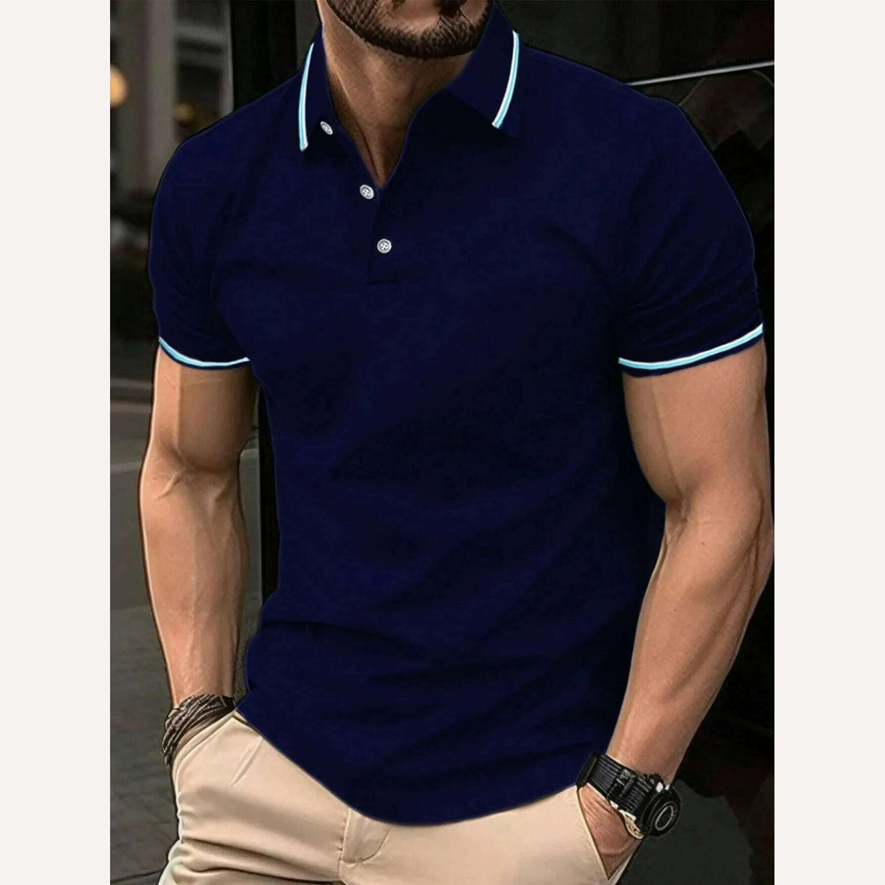 KIMLUD, Men's Solid Color Polo Shirt Short Sleeve High-Quality Casual Business Sports Luxury T-Shirt for Summer, S34PL0576 / S, KIMLUD APPAREL - Womens Clothes