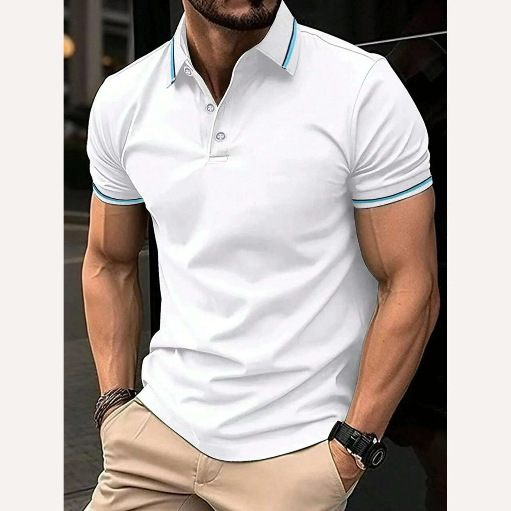 KIMLUD, Men's Solid Color Polo Shirt Short Sleeve High-Quality Casual Business Sports Luxury T-Shirt for Summer, S34PL0574 / L, KIMLUD APPAREL - Womens Clothes
