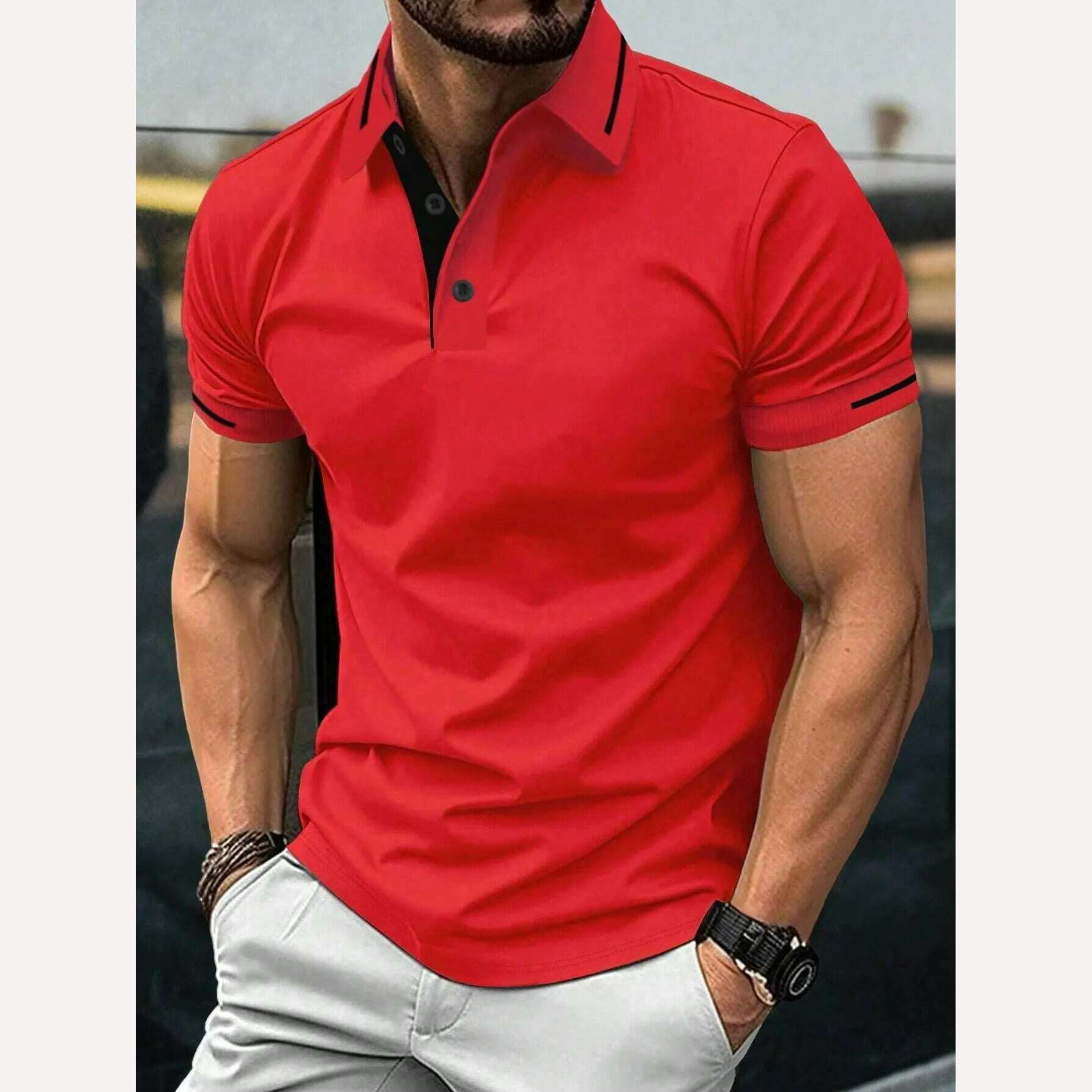 KIMLUD, Men's Solid Color Polo Shirt Short Sleeve High-Quality Casual Business Sports Luxury T-Shirt for Summer, S34PL0569 / S, KIMLUD APPAREL - Womens Clothes