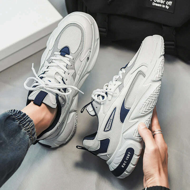 Men's Sports Shoes New Mesh Breathable Running Shoes Comfortable Lightweight Walking Shoes Non-Slip Thick Soled Casual Shoes - KIMLUD