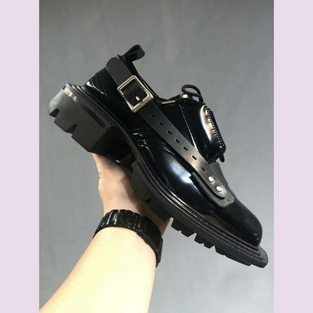 KIMLUD, Mens Square Toe Genuine Leather Dress Shoes Runway Punk Style Platform Shoes Lace Up Derby Shoes Men Black Cowhide Casual Shoes, KIMLUD Womens Clothes