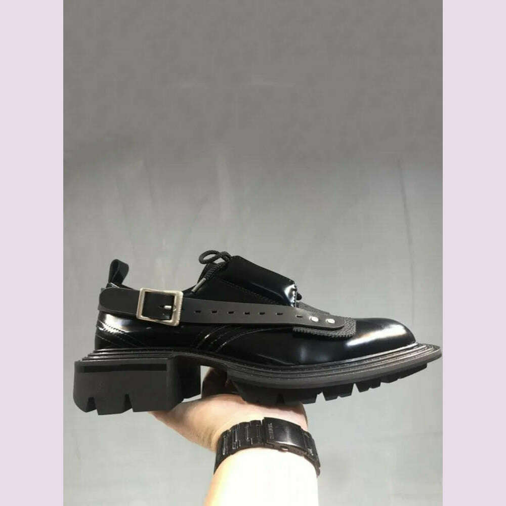 KIMLUD, Mens Square Toe Genuine Leather Dress Shoes Runway Punk Style Platform Shoes Lace Up Derby Shoes Men Black Cowhide Casual Shoes, KIMLUD Womens Clothes