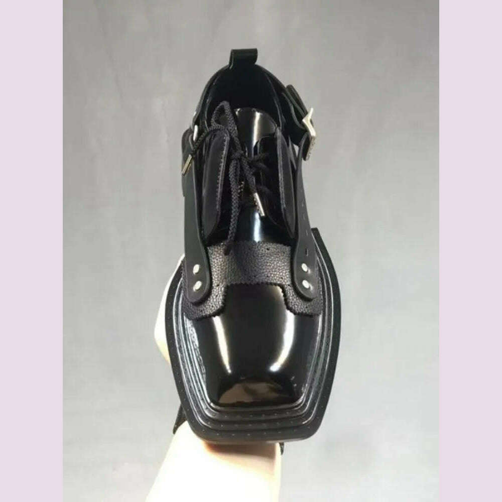 KIMLUD, Mens Square Toe Genuine Leather Dress Shoes Runway Punk Style Platform Shoes Lace Up Derby Shoes Men Black Cowhide Casual Shoes, KIMLUD Womens Clothes