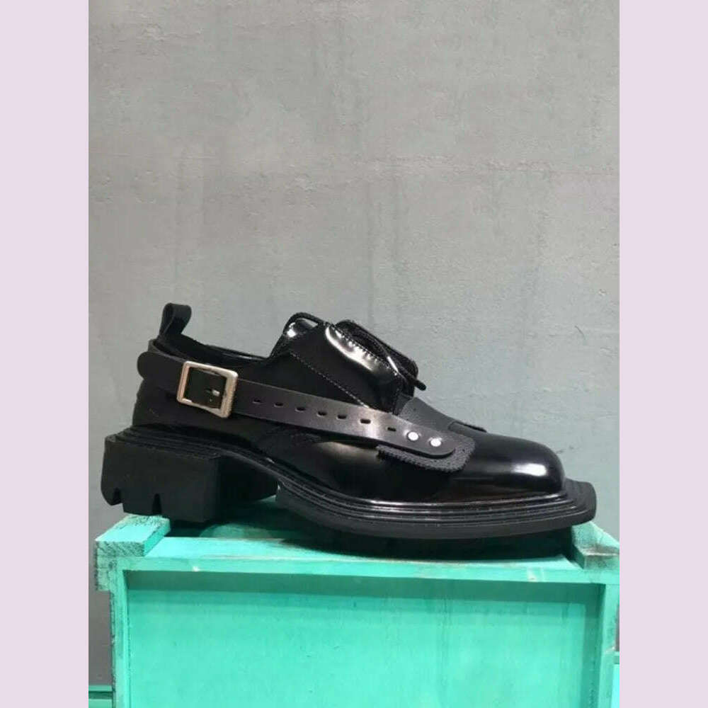KIMLUD, Mens Square Toe Genuine Leather Dress Shoes Runway Punk Style Platform Shoes Lace Up Derby Shoes Men Black Cowhide Casual Shoes, KIMLUD Womens Clothes