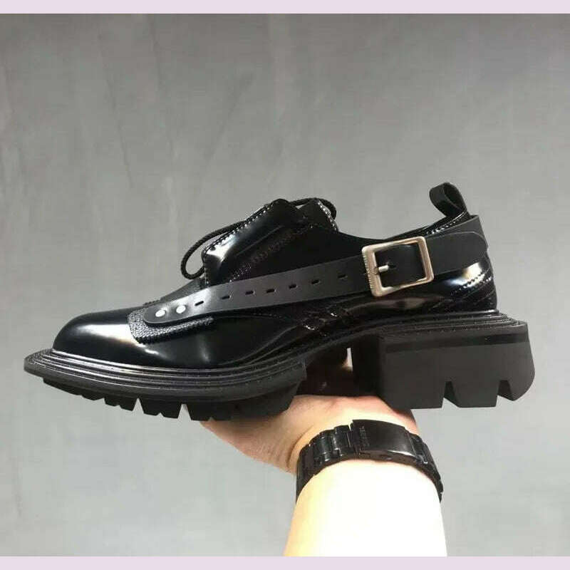 KIMLUD, Mens Square Toe Genuine Leather Dress Shoes Runway Punk Style Platform Shoes Lace Up Derby Shoes Men Black Cowhide Casual Shoes, KIMLUD Womens Clothes