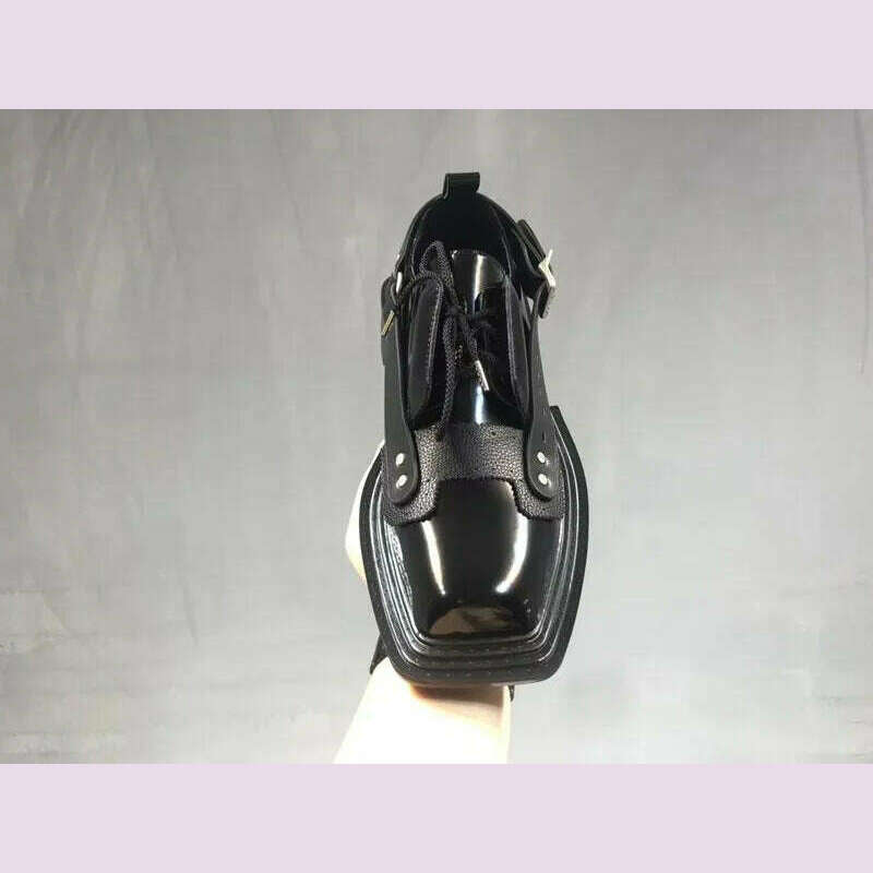 KIMLUD, Mens Square Toe Genuine Leather Dress Shoes Runway Punk Style Platform Shoes Lace Up Derby Shoes Men Black Cowhide Casual Shoes, KIMLUD Womens Clothes