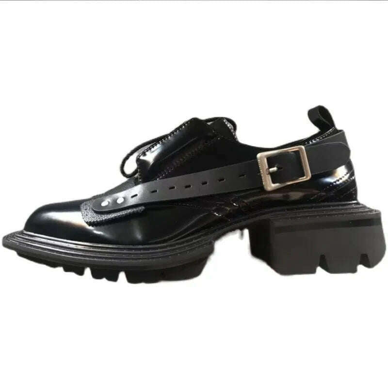 KIMLUD, Mens Square Toe Genuine Leather Dress Shoes Runway Punk Style Platform Shoes Lace Up Derby Shoes Men Black Cowhide Casual Shoes, KIMLUD Womens Clothes